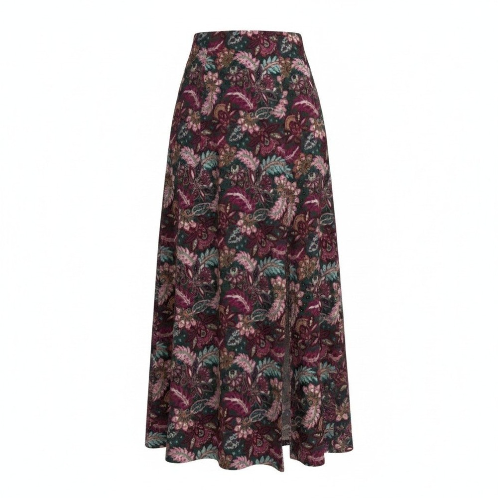LOFT Maxi Skirt Women 0 Multicolor Floral Paisley Boho A-Line Side Slit Spring